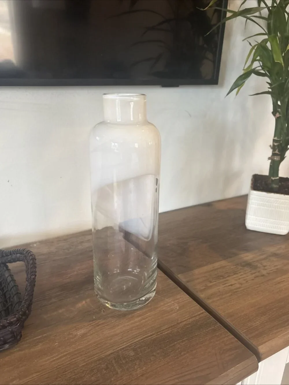Tall Decorative Glass Vase White Swirl